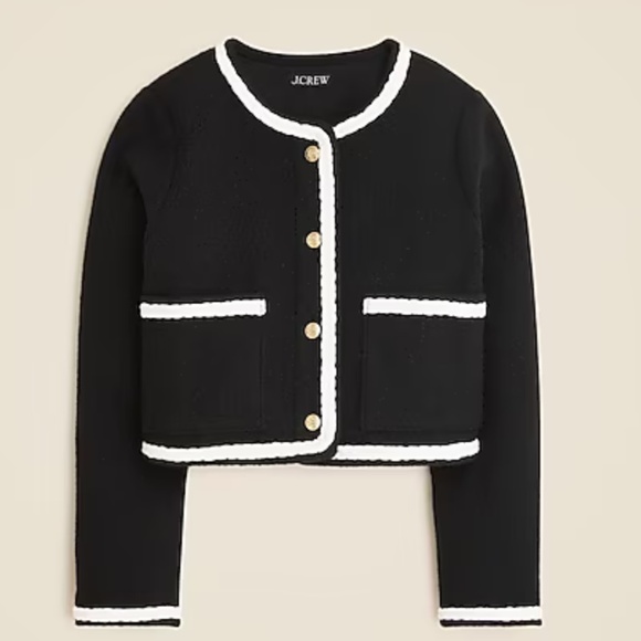 J. Crew Jackets & Blazers - J.Crew Cropped bouclé yarn lady jacket black and white size medium